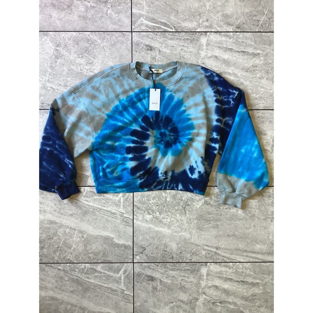 AGOLDE Rewind Balloon Sleeve Sweater Tie Dye Blue Grey Cropped Sweatshirt A7044